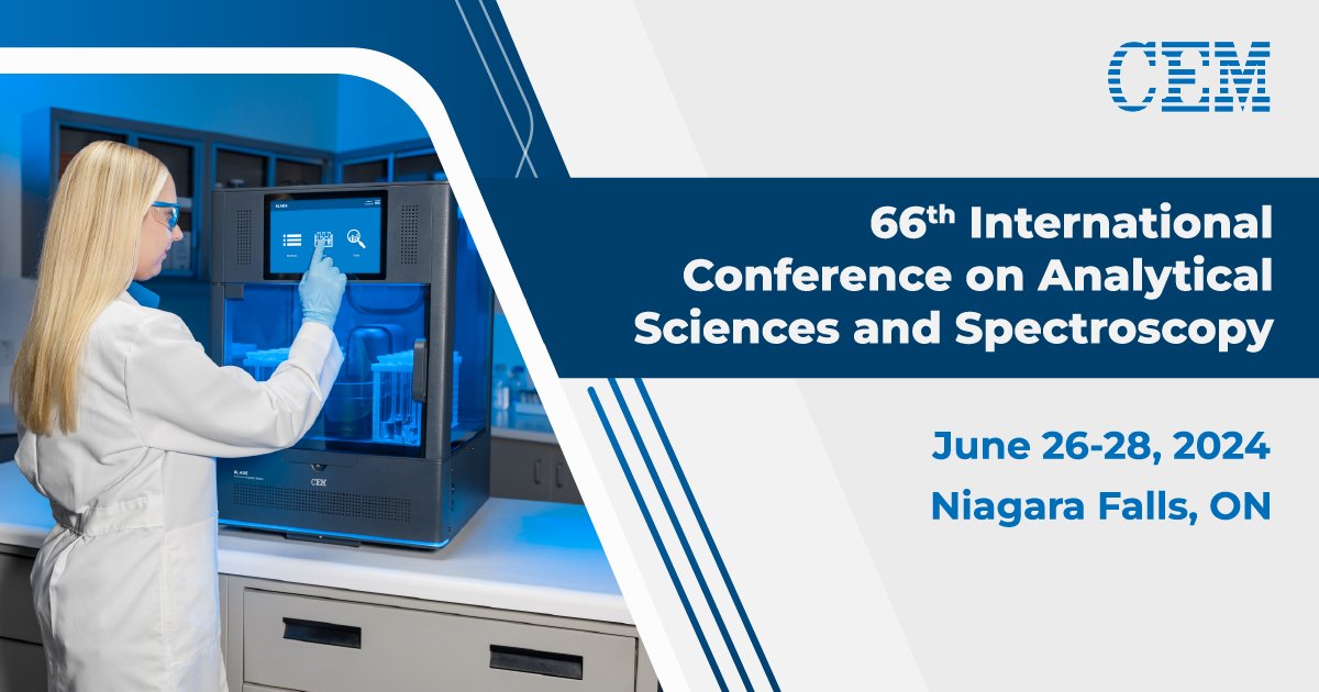 CEMcorporation's tweet photo. Join us at the 66th annual ICASS in Ontario! Stop by booth # 1 to discover the latest developments in analytical sciences and spectroscopy, including our innovative BLADE Microwave Digestion system. Hope to see you there! #ICASS2024 #AnalyticalScience #Spectroscopy https://t.co/GFjojU6Udn