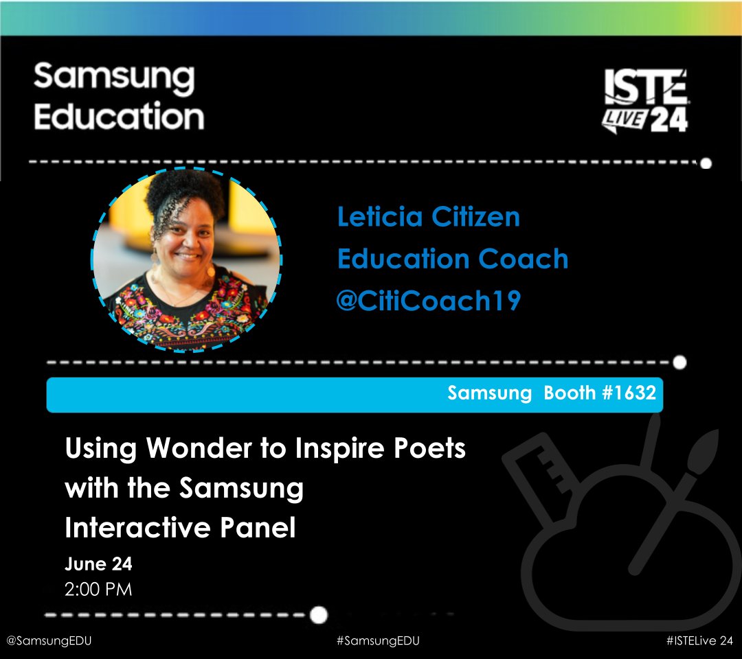 CitiCoach's tweet photo. 🎉Happy Monday #ISTELive Folks
Don't miss these👇🏽exciting sessions at @SamsungEDU's Booth #1632
Catch
✨@YaritzaV_'s 📚 Signing
✨@racheldswanson demoing @Google's #EDLA
✨ME guiding peeps to write poems using @Wonderopolis
✨@racheldswanson & @manuelherrera33 using AI
(1/2) https://t.co/S4Req2ApjD