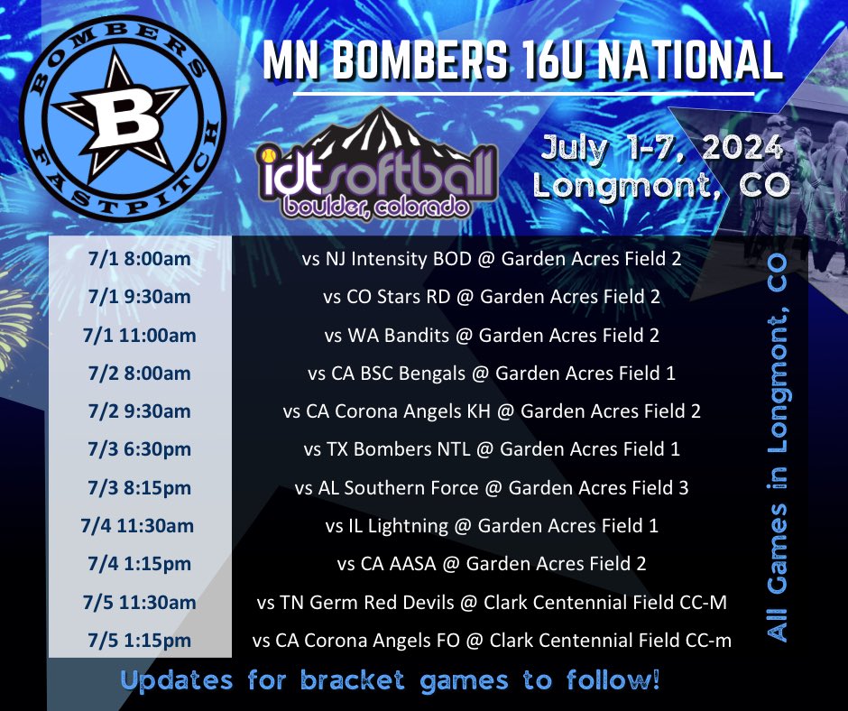 Minnesota Bombers 16U National (@mnbombers2007) on Twitter photo Next tournament has us heading to Colorado for the IDT! Cannot wait to go head to head with some great competition. <a href="/MnBombers/">Minnesota Bombers</a> <a href="/ExtraInningSB/">EXTRA INNING SOFTBALL</a> <a href="/BoulderIDT/">Boulder IDT</a> Next tournament has us heading to Colorado for the IDT! Cannot wait to go head to head with some great competition. <a href="/MnBombers/">Minnesota Bombers</a> <a href="/ExtraInningSB/">EXTRA INNING SOFTBALL</a> <a href="/BoulderIDT/">Boulder IDT</a>