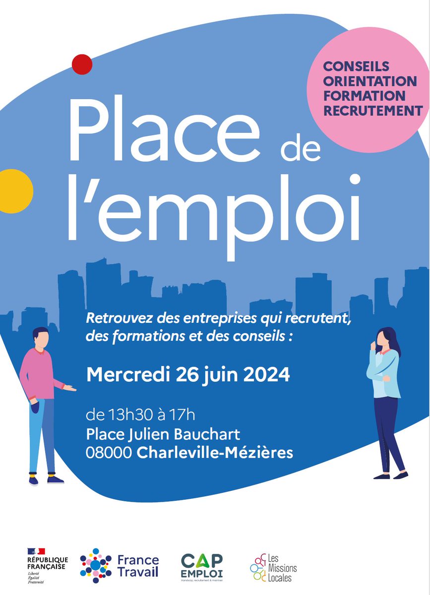 RDV mercredi 26 juin 2024 à <a href="/VilledeCMz/">Ville de Charleville-Mézières</a> pour Place de l'emploi. Chercheurs d'emploi, salariés ou étudiants, cette opération est organisée pour vous, par le réseau pour l'emploi. 
Pour découvrir  TOUT le programme🔗 plmpl.fr/c/PDE
