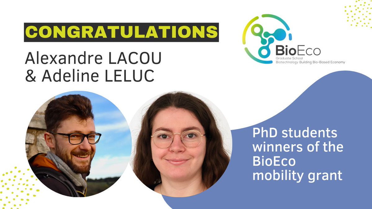 2 doctorants remportent une bourse de  mobilité @EBioecoGraduate School dont Adeline Leluc <a href="/Centre_RAPSODEE/">Centre RAPSODEE</a> @IMTMinesAlbi. Elle  passera 2 semaines à @tugraz2 (Technische_Universität_Graz) pour « The European Summer School in High Pressure Technology  2024 » Bravo à vous deux👋
