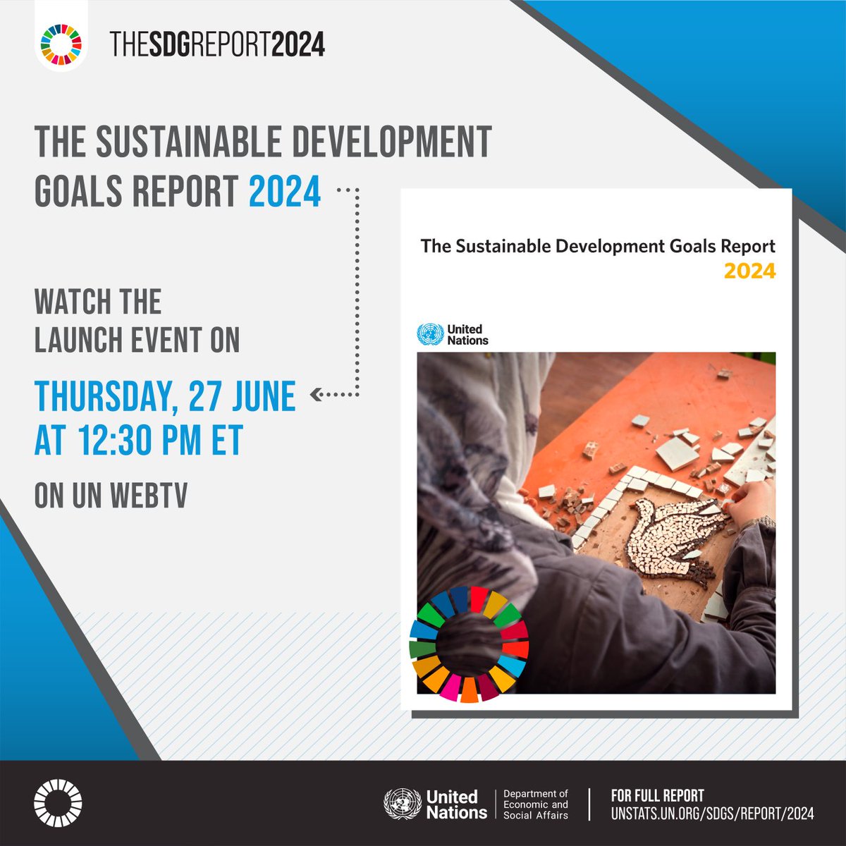 📢 Coming soon! The UN #SDGreport 2024 details the challenges the world faces towards achieving the #SDGs.

Don't miss the official launch:

🗓️ 27 June 2024
⏰ 12:30pm EDT
📺 webtv.un.org/en/asset/k1w/k…

#GlobalGoals #HLPF