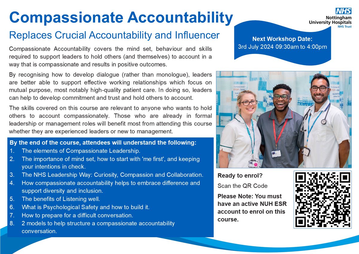 Nervous about the conversation? We still have spaces available for the Compassionate Accountability workshop for our July intake! Please search "Compassionate Accountability" on the intranet for more information. To enrol, click on bityl.co/Qcds #TeamNUH #Kindness