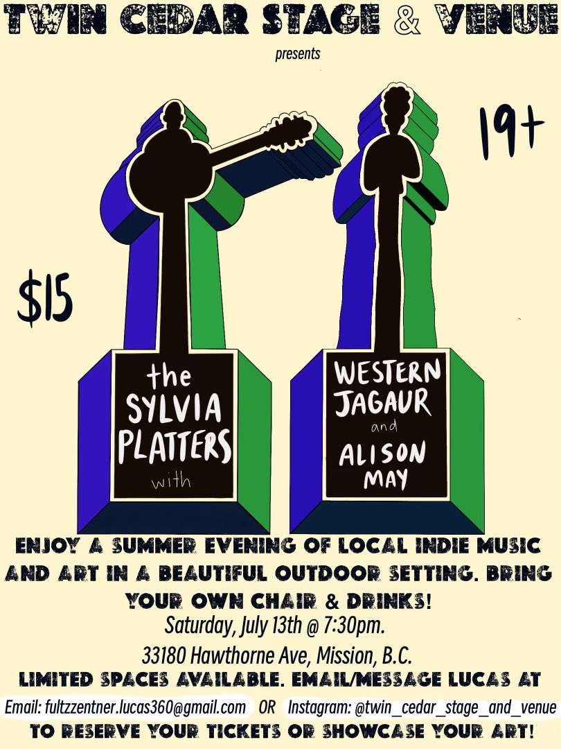 WESTERN JAGUAR π¨π¦π¨π¦π¨π¦π¨π¦π¨π¦ (@westernjaguar) on Twitter photo My wife made this sweet poster for my next show with <a href="/SylviaPlatters/">The Sylvia Platters</a>
What songs should I play??! My wife made this sweet poster for my next show with <a href="/SylviaPlatters/">The Sylvia Platters</a>
What songs should I play??!