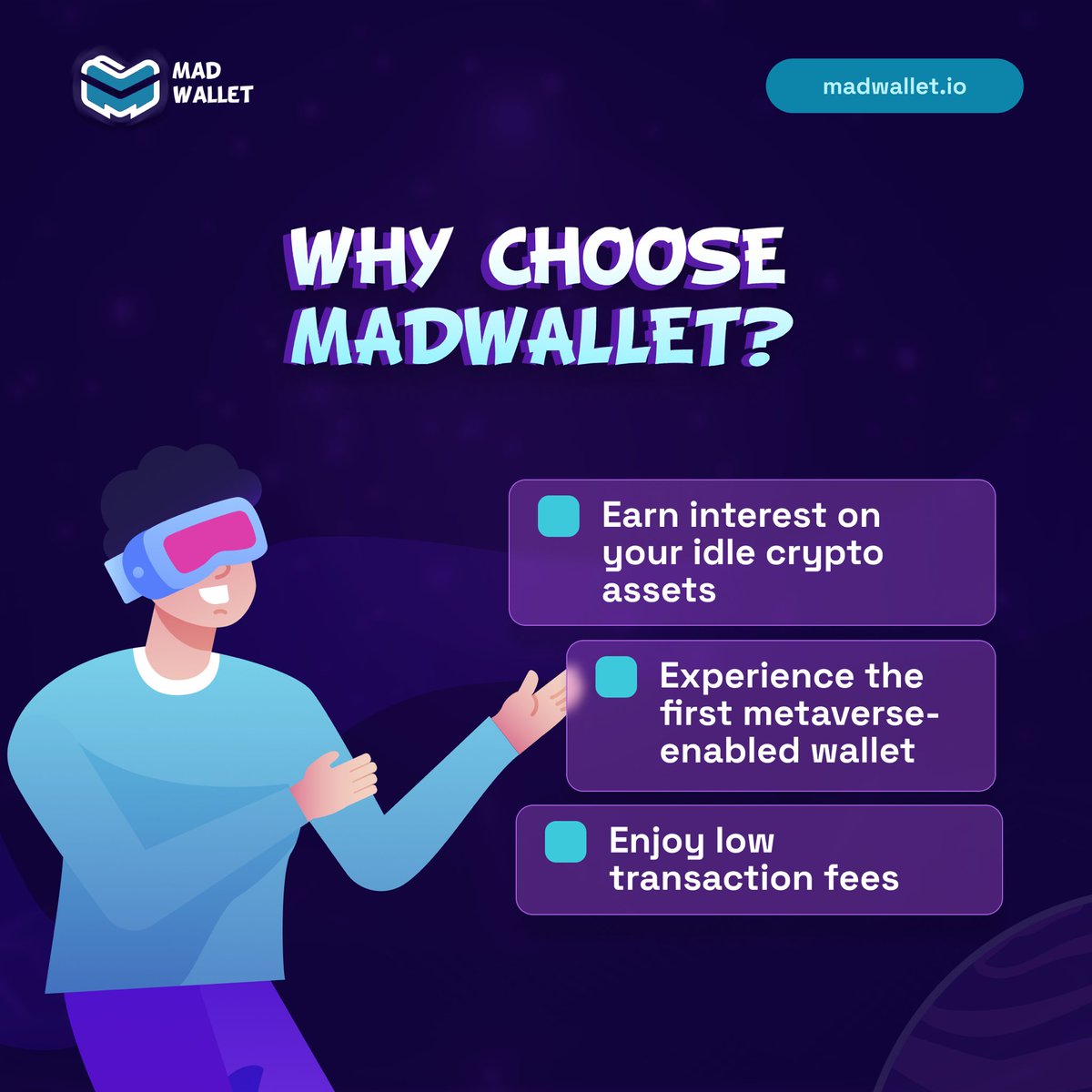 Experience DeFi on a whole new level with MADWallet.

Enjoy low transaction fees, earn interest on your idle funds, and so much more.

Head to madwallet.io to download the desktop extension today!

#bitcoin