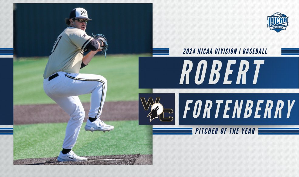 𝐏𝐢𝐭𝐜𝐡𝐞𝐫 𝐨𝐟 𝐭𝐡𝐞 𝐘𝐞𝐚𝐫. 🏆

Weatherford's Robert Fortenberry has been selected as the 2024 #NJCAABaseball DI Pitcher of the Year! The Mississippi State commit struck out 7⃣5⃣ this season for the Coyotes. ⚾️

Full Release | njcaa.org/sports/bsb/202…