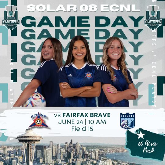 NL Playoffs Game 2️⃣ Loading👇👇👇

🆚 Fairfax Brave ECNL 08G
⏰ 10a pt
📍 60 Acres Park #15

#SolarNation | #WeOverMe 🦁
<a href="/TopDrawerSoccer/">TopDrawerSoccer</a> <a href="/PrepSoccer/">Prep Soccer ⚽️</a> <a href="/ImCollegeSoccer/">College Soccer Truth ™</a> <a href="/ImYouthSoccer/">ECNL/GA/Recruiting/College Soccer</a> <a href="/TheSoccerWire/">SoccerWire</a> <a href="/ECNLgirls/">ECNL Girls</a>