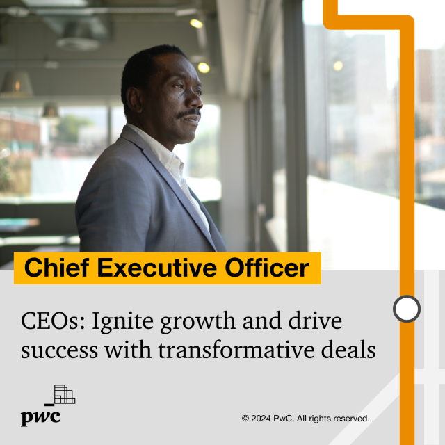 CEOs, position your company for growth and success with strategic M&amp;A. Explore opportunities to transform your business landscape. Start your journey towards exponential growth today! pwc.to/3XCOO0L