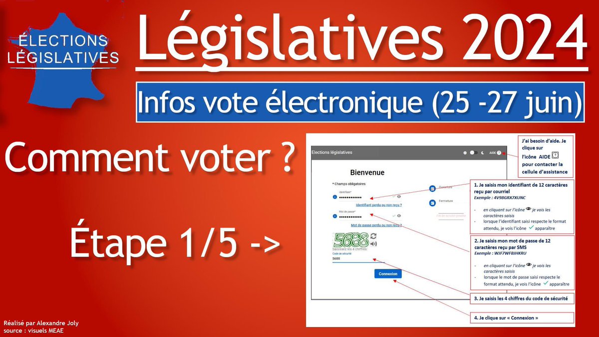 MoDem_AO's tweet image. 🗳️ #Législatives2024 : 11ème circonscription des Français de l&apos;Étranger 🇨🇵

🗓️ du 25 juin midi (heure de Paris) au 27 juin midi (toujours heure de Paris).

Voici 5 visuels pour vous expliquer les 5 étapes du vote une fois que vous êtes sur le portail de vote.

1/5 🧵