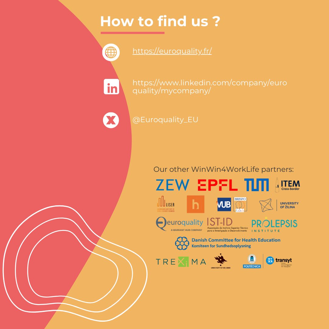 WinWin4WorkLife (@winwin4worklife) on Twitter photo ๐ Partner Spotlight 2/15 : <a href="/Euroquality_EU/">Euroquality</a>
Euroquality coordinates the creation and implementation of management tools, oversees administrative and reporting aspects, and leads communication and dissemination efforts โ๏ธ
Stay tuned for more partner highlights!
#RemoteWork ๐ Partner Spotlight 2/15 : <a href="/Euroquality_EU/">Euroquality</a>
Euroquality coordinates the creation and implementation of management tools, oversees administrative and reporting aspects, and leads communication and dissemination efforts โ๏ธ
Stay tuned for more partner highlights!
#RemoteWork