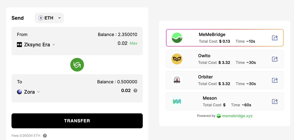 memebridger's tweet photo. Zora Bridge 🫡
👉: https://t.co/3pZE119I89
Bridge to Zora costs just $0.13.   
#Zora #bridge #ZoraBridge #zora  #crypto #meme https://t.co/tPVeSQBdog