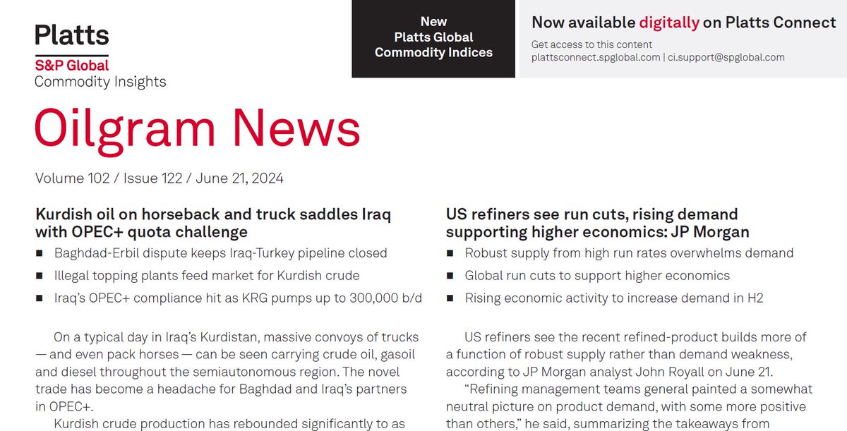 Oil is moving on horseback between Iraq and Iran, creating a bubble in the Kurdish oil industry, causing a new headache for OPEC quota compliance and making me wonder - not for the first time this year - if we are living in 2024 or 1924... #oil #platts