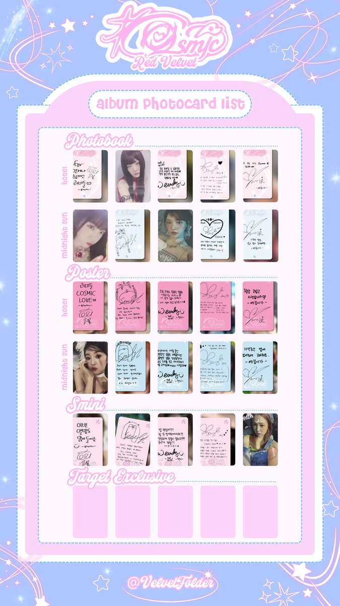 Cosmic] OT5 Album Photocard List ໒꒰ྀི മ ̫ മ ꒱ྀིა