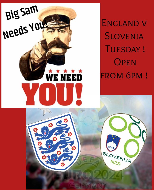 YOUR CLUB NEEDS YOU ! BIG SAM NEEDS YOU  - THINK ENGLAND NEED BIG SAM ! 
Come on up from 6pm ! #supportlocal