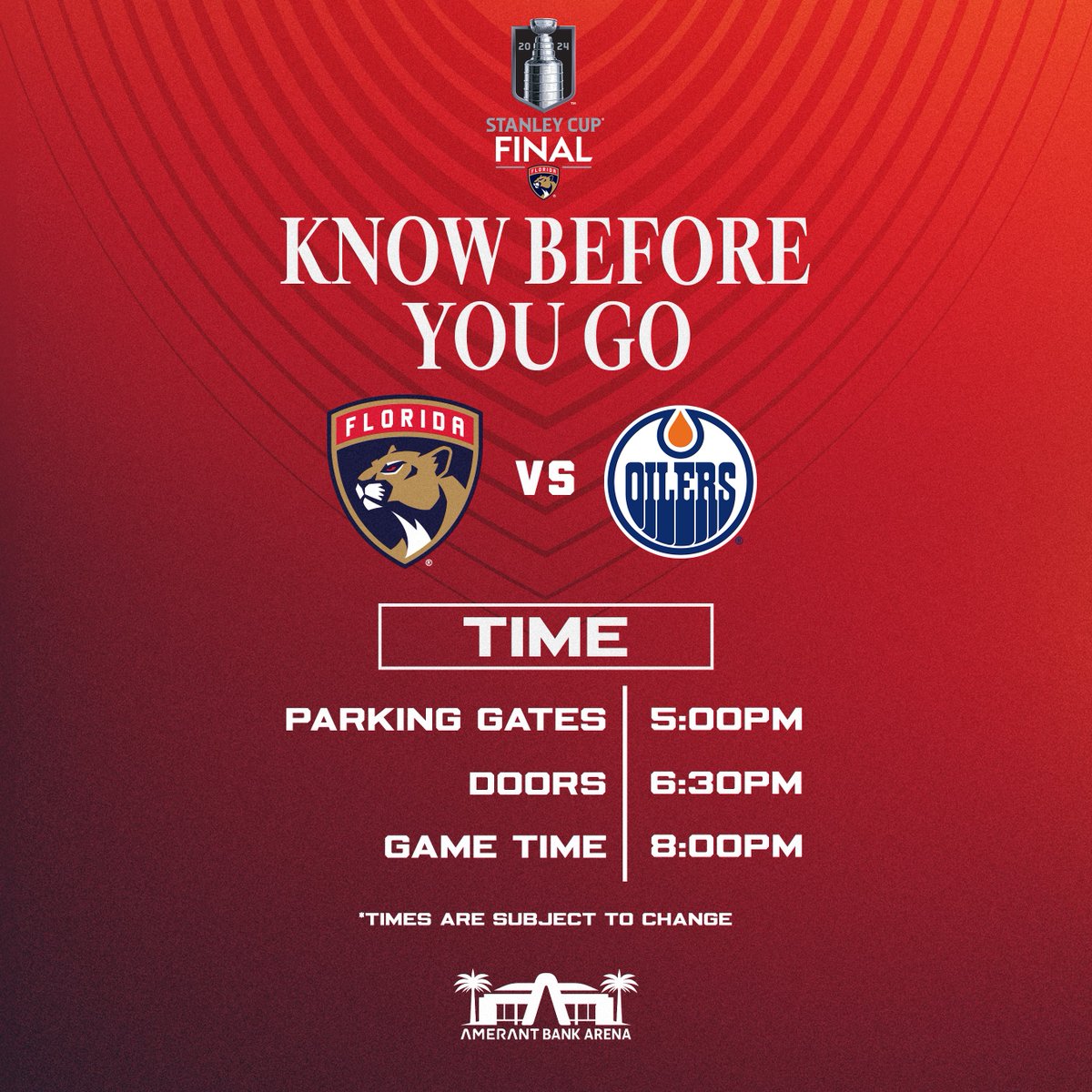 AmerantArena's tweet photo. OUR HOUSE ‼️

See you soon, Cats fans 😼 Don't forget to WEAR RED❗️

🚘: 5:00PM
🚪: 6:30PM
🏒: 8:00PM

ℹ️ » https://t.co/A5oRMd9uqs https://t.co/N1TseUF4cZ