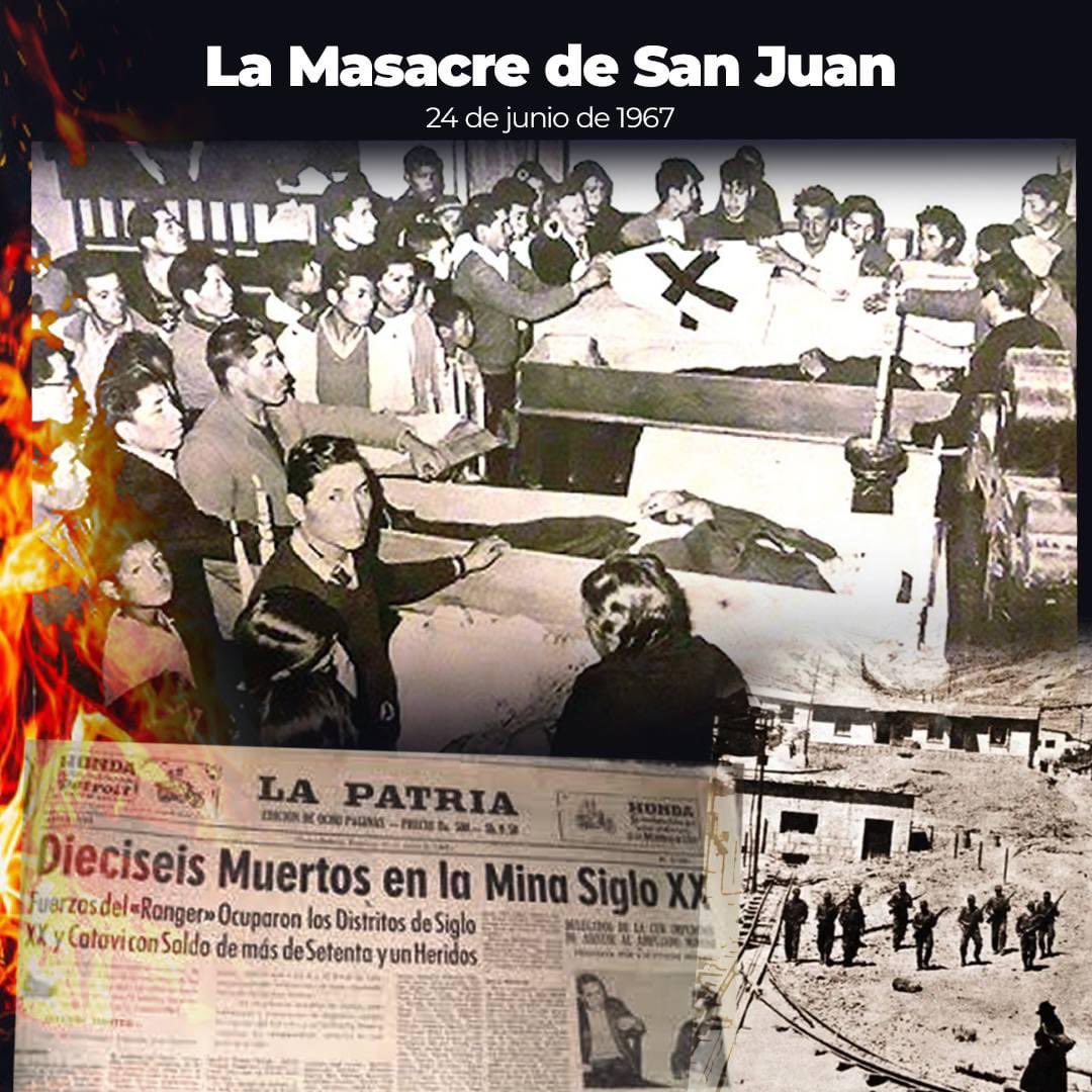 LuchoXBolivia's tweet photo. La madrugada del 24 de junio de 1967, obedeciendo instrucciones del imperialismo, el gobierno de facto de René Barrientos instruyó el asesinato de decenas de hermanas y hermanos mineros, incluidas sus familias, que fueron acribillados a quema ropa mientras celebraban la tradicional Noche de San Juan en los campamento mineros de Siglo XX y Catavi. El objetivo de esta cruel masacre fue apagar sus reivindicaciones laborales y su lucha revolucionaria.

Hoy, a 57 años de la "Masacre de San Juan" rendimos homenaje a los caídos en ese brutal asalto militar. La historia nos enseña que cuando se priorizan aspiraciones personales y se quiebra la institucionalidad democrática, el pueblo sale lastimado. La memoria histórica es muy importante para que episodios tan funestos no vuelvan a repetirse.
#MemoriaVerdadYJusticia