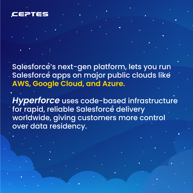 ceptessoftware's tweet image. Hyperforce is Salesforce’s renewed infrastructure architecture that unifies the foundations of various clouds and helps you scale up your operations in new countries, ensuring fast and secure service everywhere: bit.ly/4bf46fh 

 #SalesforceHyperforce #CEPTES
