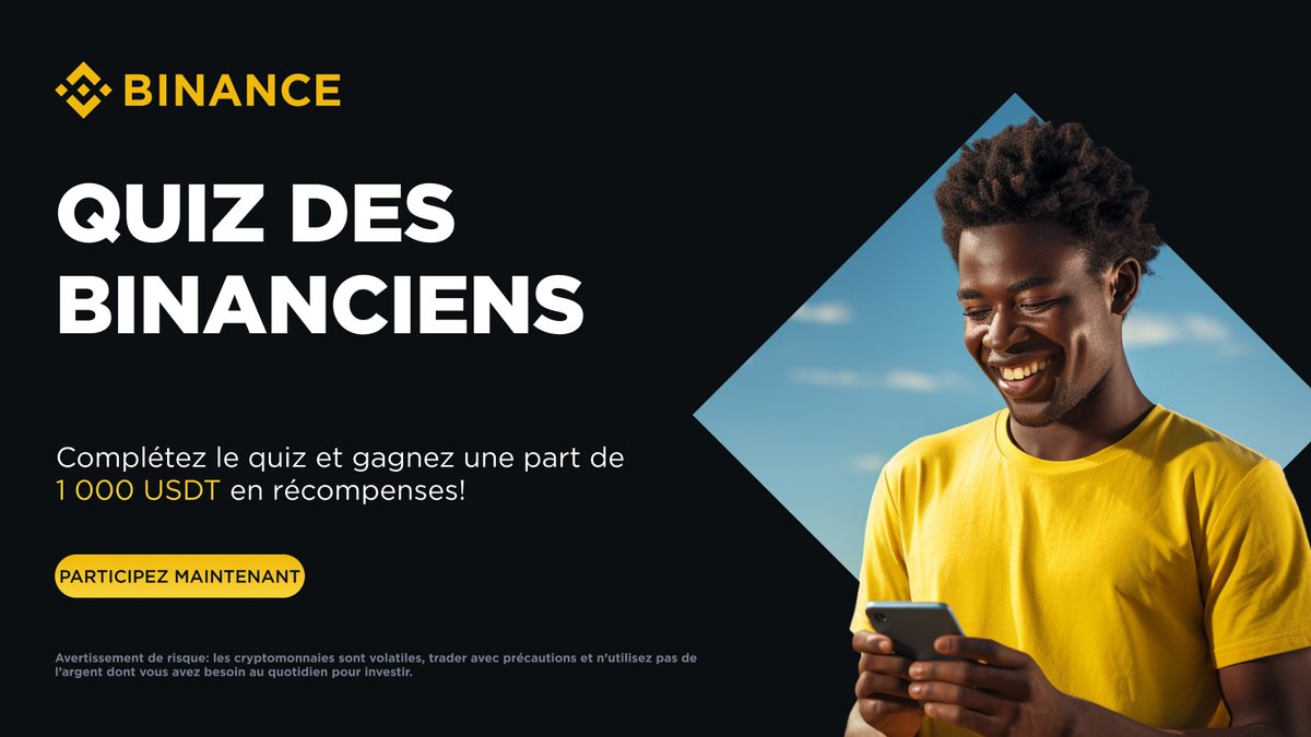 Le #quizdesbinanciens est de retour 🔥

Enrichissez vos connaissances sur les cryptos au quotidien et courez la chance de gagner une part des 1000$ ! 💰

Pour participer : 
🔸Retweetez et suivez <a href="/binanceafrique/">Binance Afrique</a> 
🔸Retweetez chaque publication #quizdesbinanciens
partagée