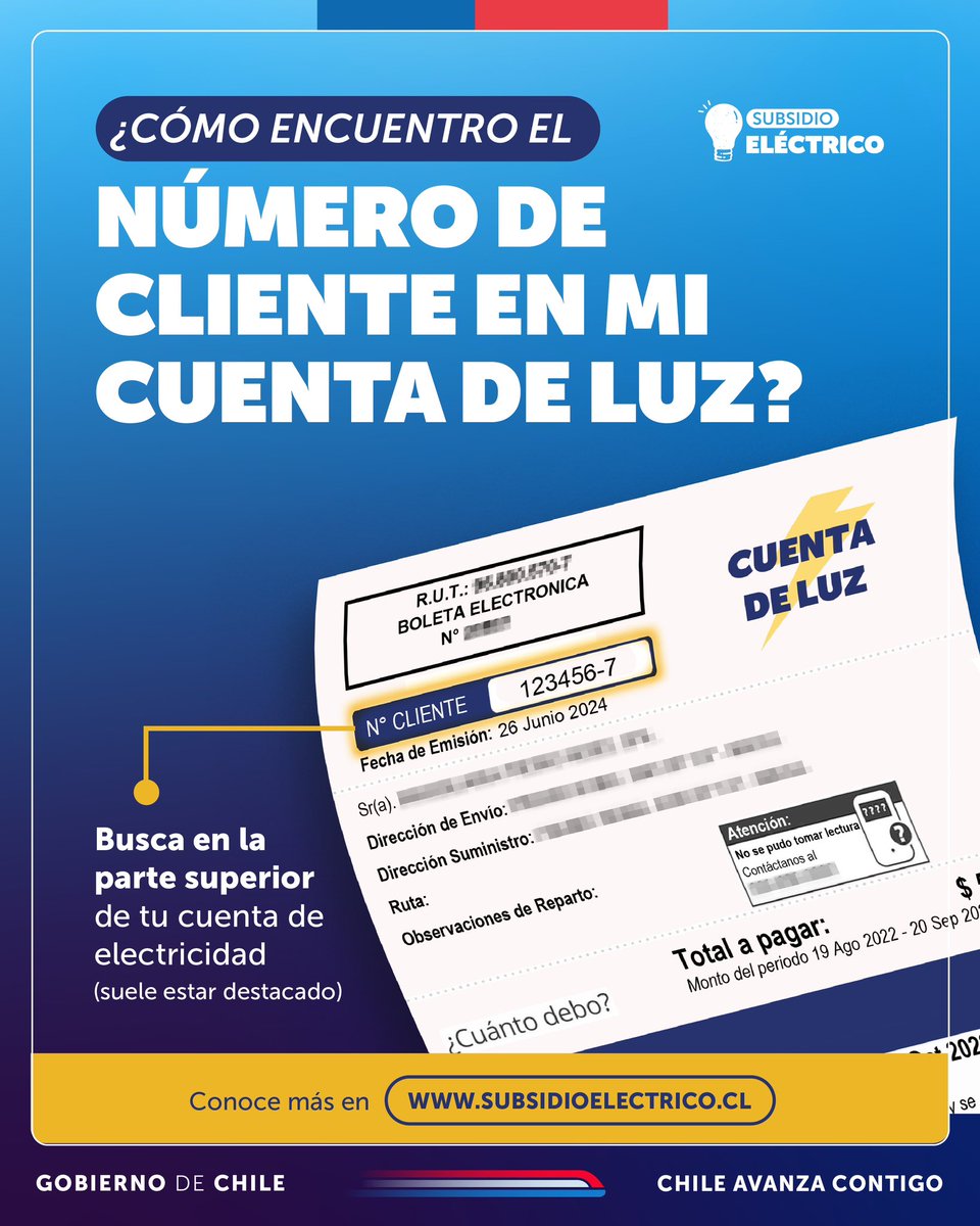 Recuerda que para postular al #SubsidioEléctrico debes tener a mano tu número de cliente. Si aún no lo tienes, acá te explicamos donde encontrarlo. ⚡️💡

Revisa más detalles sobre el proceso de postulación que inicia el 1 de julio en  📲 subsidioelectrico.cl