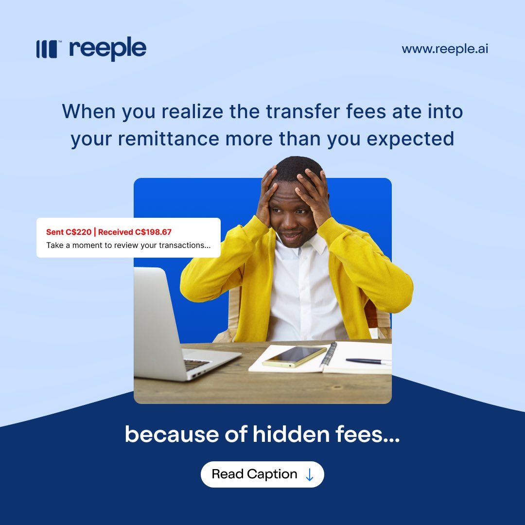 ReepleSupport's tweet photo. 😤💸 Don’t let surprises eat into your hard-earned cash!

You should be counting blessings not counting costs of hidden fees. 

Hidden transfer fees can be frustrating especially when they devour more of your remittance than you bargained for. 

Reeple it instead! 🔗 https://t.co/elk4wXwcOM