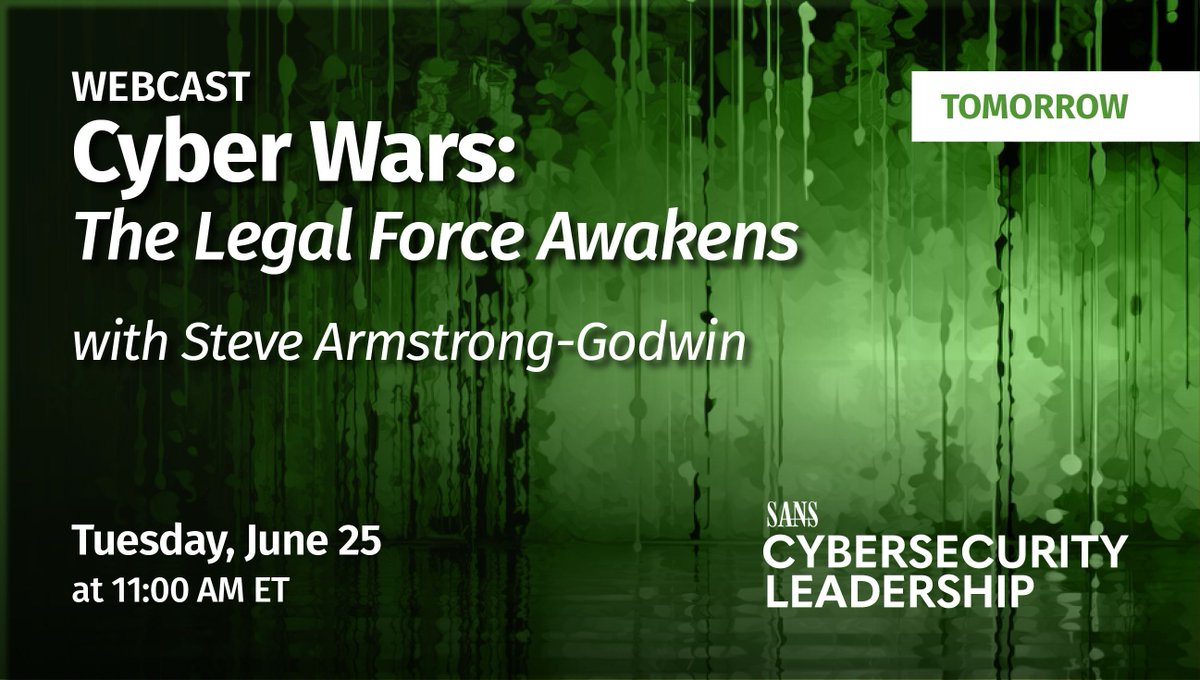 SANS Cybersecurity Leadership (@secleadership) on Twitter photo 🚨 How do you engage law enforcement and legal teams during an incident? Don't wait to find out!
Join 'Cyber Wars: The Legal Force Awakens' TOMORROW with <a href="/Nebulator/">Steve Armstrong-Godwin</a> and learn how to act swiftly in a crisis.
➡️ sans.org/u/1wK7
#SecLeadership #IncidentManagement 🚨 How do you engage law enforcement and legal teams during an incident? Don't wait to find out!
Join 'Cyber Wars: The Legal Force Awakens' TOMORROW with <a href="/Nebulator/">Steve Armstrong-Godwin</a> and learn how to act swiftly in a crisis.
➡️ sans.org/u/1wK7
#SecLeadership #IncidentManagement