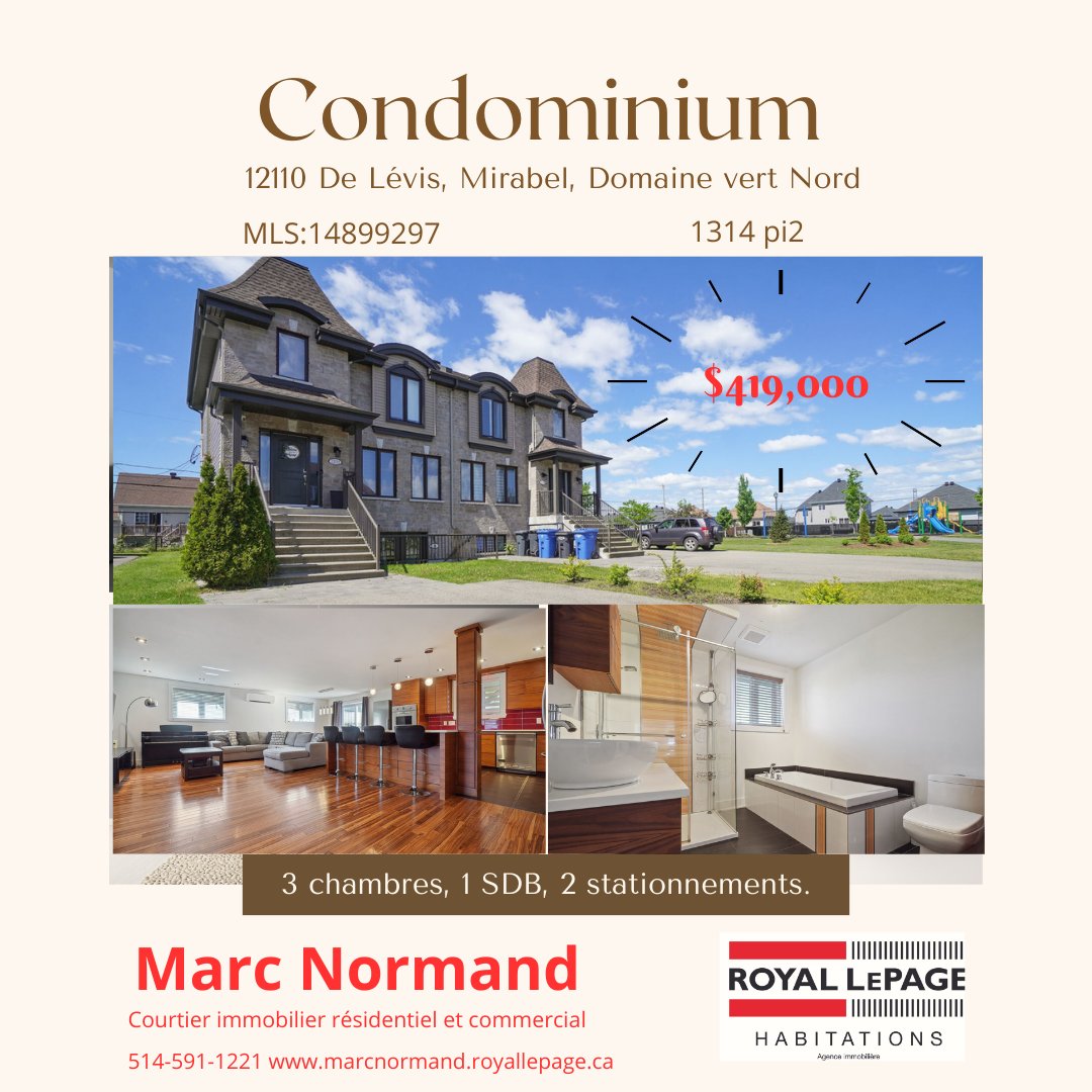 MarcNormand1's tweet photo. Le prix de vente de la maison en copropriété située au 12110, Rue De Lévis, Mirabel est de 419 000 $1. Cette propriété offre un espace de vie fonctionnel avec 3 chambres , 1 salle de bain complète, une cuisine élégante avec comptoir en quartz scintillant, MLS:14899297. https://t.co/zLP0z7thFg