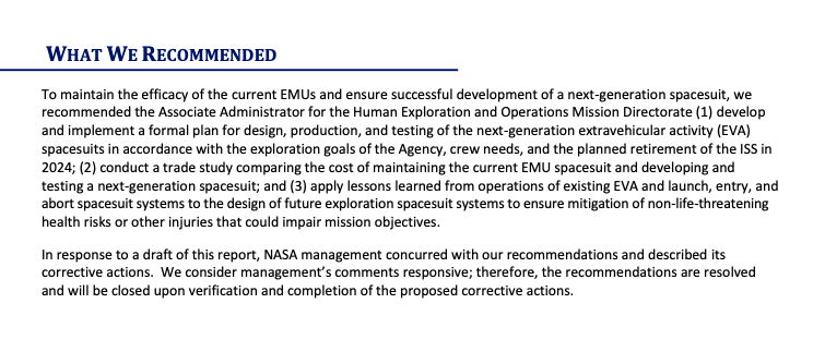genejm29's tweet photo. Just a Passing thought on the events of #EVA90...are the 40+ year old, Extra Vehicular Mobility Units or space suits designed for the Space Shuttle finally showing their age? Back in April 2017, the @NASAOIG released a report on the suits -https://t.co/2PY0trSQZz https://t.co/Fl0OR2axcc
