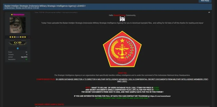 MurtadhaOne1's tweet photo. BOCOR! !!

Data BAIS, INAFIS dan Kemenhub Dijual di Dark Web, Harganya 1.000 – 7.000 Dolar AS https://t.co/CUL00gDlSO