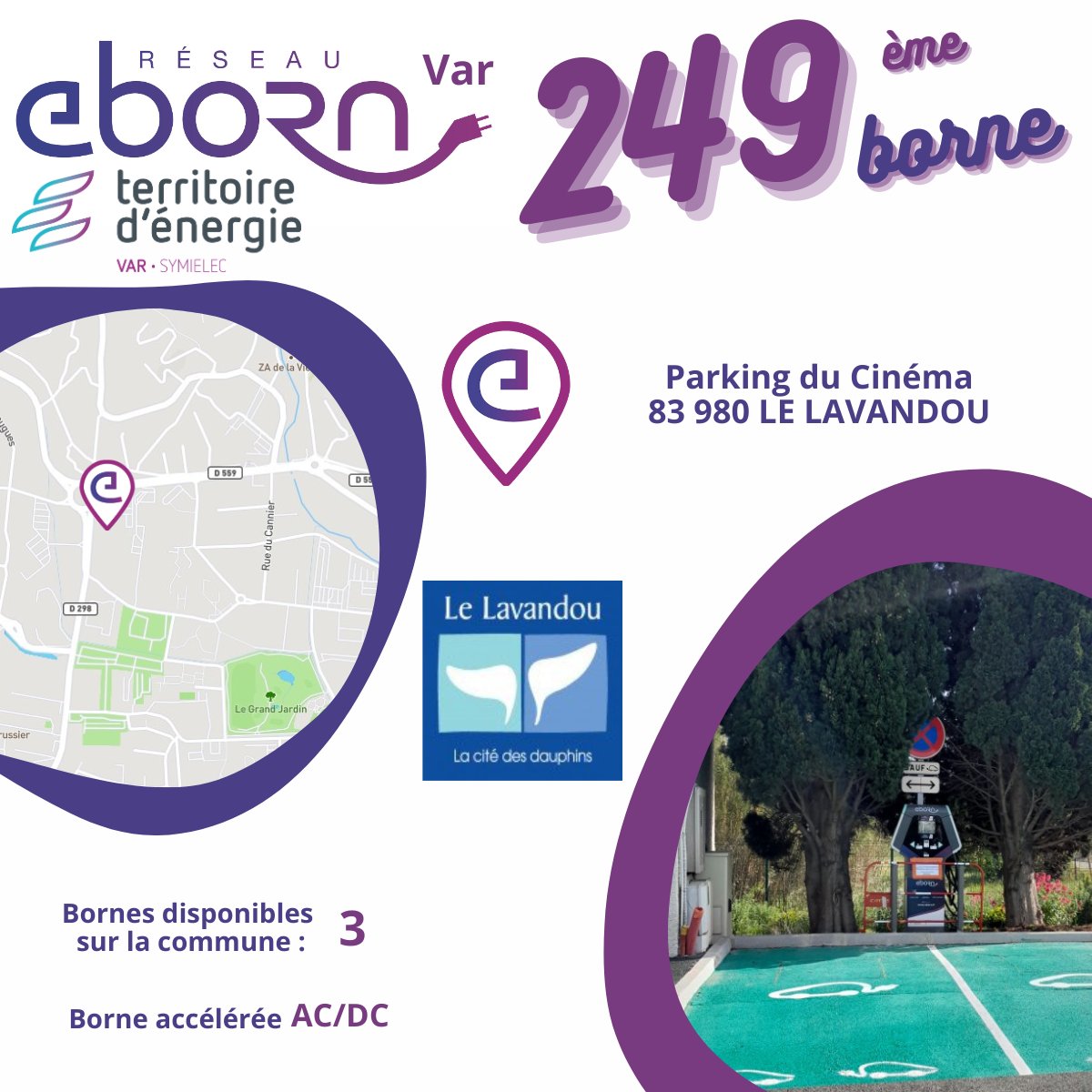 [Actu #ebornVar]

Nouvelles bornes de recharges publiques :
📍 Place du 18 juin à Callas
📍 Parking Recluse à Pignans
📍 Parking du Cinéma au Lavandou

#eborn c'est 1⃣3⃣0⃣0⃣ bornes sur 1⃣1⃣ départements