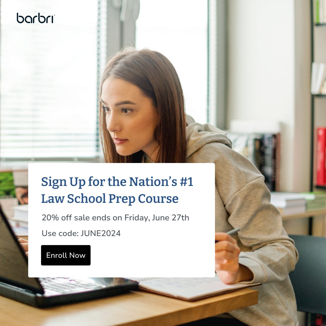 LawPreview's tweet photo. Reminder, 20% off sales ends on Friday, June 27th!  Ready to get to the top? Get 20% off enrollment now.

Use code: JUNE2024 to save 20% on Law Preview

Sign up here: https://t.co/KvvX34HTq3 https://t.co/fONbLs05NF