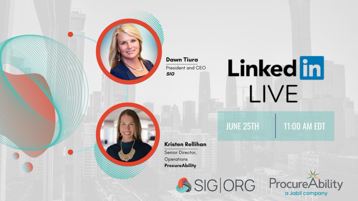 Join us tomorrow at 11am ET for a LinkedIn Live with SIG CEO Dawn Tiura and Kristen Rellihan, Senior Director of Operations at @procureability! They'll be discussing best practices for attracting talent, developing teams, and more!

Don't miss out: linkedin.com/events/7186737…