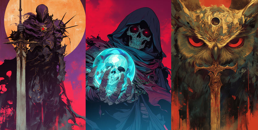 AIPlaytime1's tweet image. #Midjourney token of the day: 1970s dark fantasy↓

💬1970&apos;s dark fantasy, dnd, close up of {subject, action, environment}, vintage illustration, with {color} tones, in style of lithography

#dnd #ttrpg #aifantasy #darkfantasy #darklord #darkknight #owl #aiartcommunity