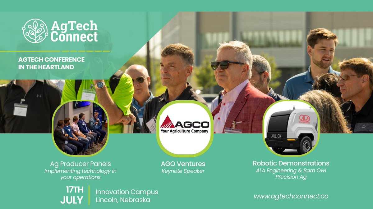 waterforfood's tweet photo. People from across the AgTech and Startup Ecosystem will gather at Nebraska Innovation Campus on July 17th at #AgTechConnect to see robotic demonstrations, hear about current trends in #AgTech, and network with industry leaders.
Details & register ➡️ https://t.co/wzSAhqYH2U https://t.co/AwG7P9aMkb