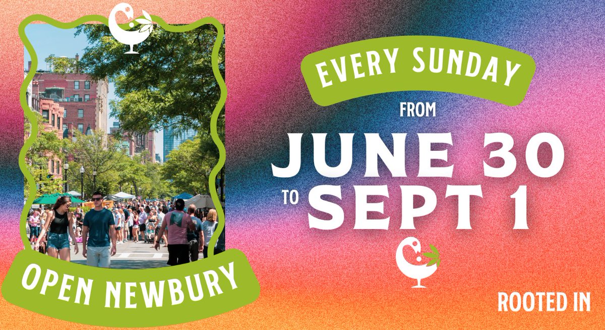 Its that time of year again☀️Open Newbury starts this Sunday June 30th😎 and runs EVERY Sunday through Sept. 1st🤯Stop by Rooted In for Special deals every Sunday 💚