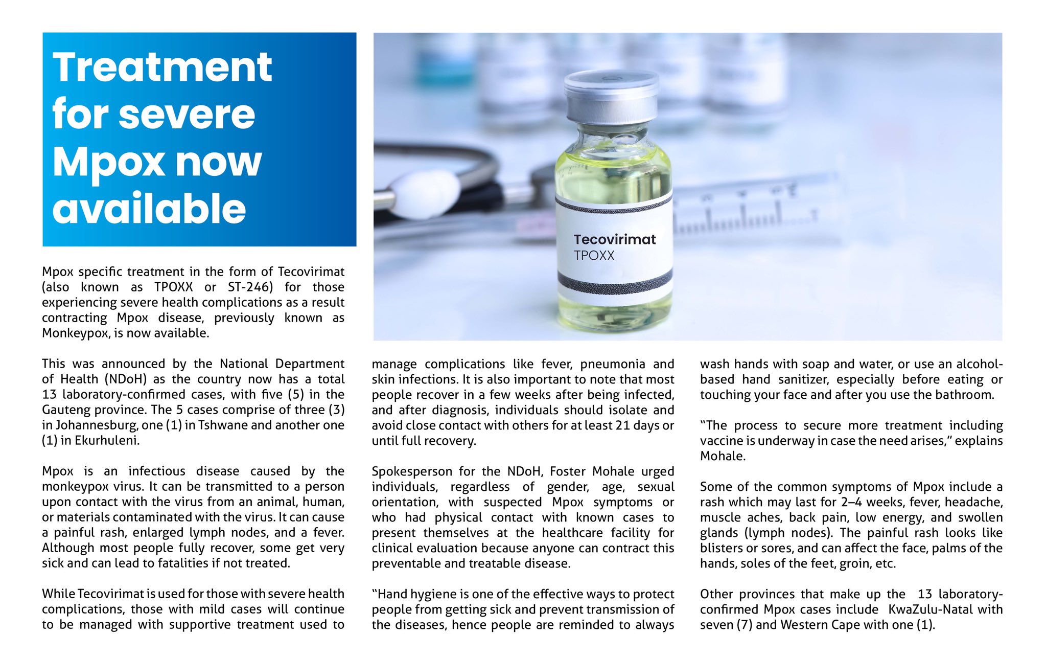 Johannesburg Health District on X: &ldquo;Treatment for severe Mpox 