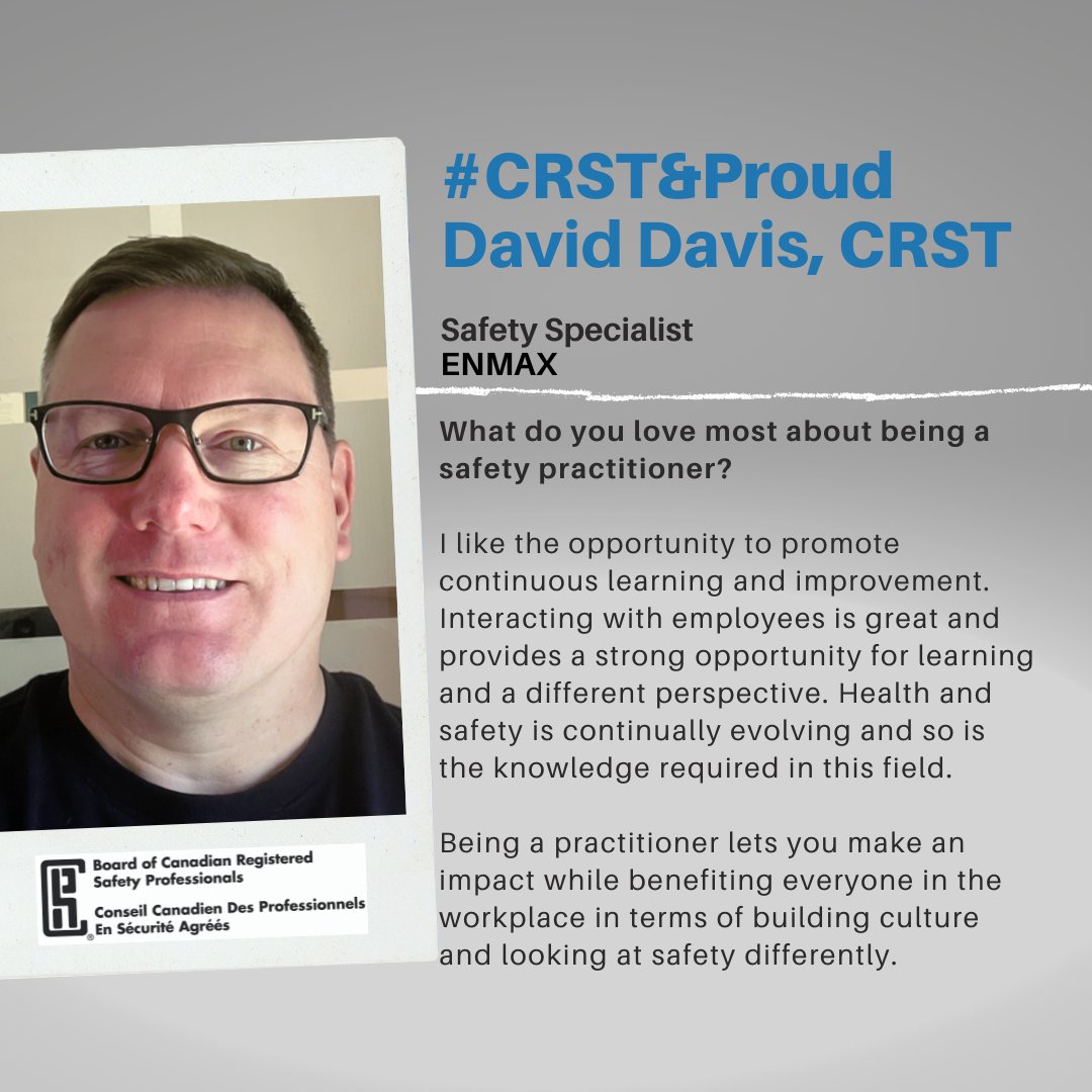 BCRSP's tweet photo. #CRST David Davis with some #wordsofwisdom #careerpath #safetypro
#valueofcertification #MondayThoughts #CRSTandProud
Are you a #CRSP or #CRST looking to be featured by the BCRSP? send Stuart an email: staylor@bcrsp.ca. https://t.co/9EFkWn8HyI