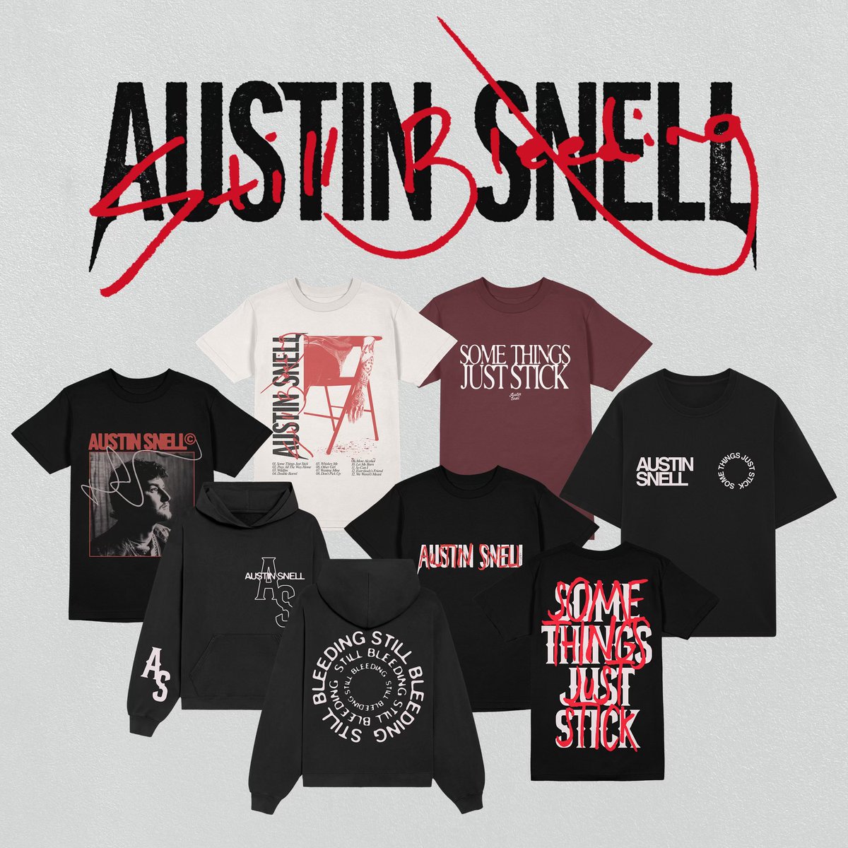Y’all want some new merch ?? 🚨

My Still Bleeding album comes out this Friday, so thought y’all might want some new merch. 

Will have some of it on the Jason Aldean tour and into the fall but if ya want it early 👀
austin-snell.myshopify.com