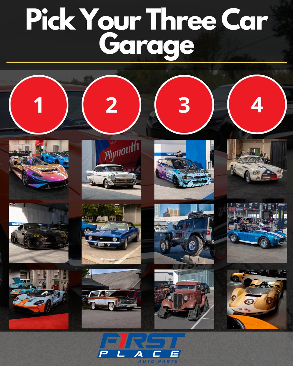 firstplace_auto's tweet photo. Choose your 3 car garage lineup
------------------------
Find parts for your project at https://t.co/8JrjplRTwk or click our bio link.
#FPAP #classiccars #musclecars #holleybrands #holleyefi #trifive #nova #mustang #chevy #mopar #carparts #lowered #squarebody #obstrucks #sedan https://t.co/5dFCSYsY40