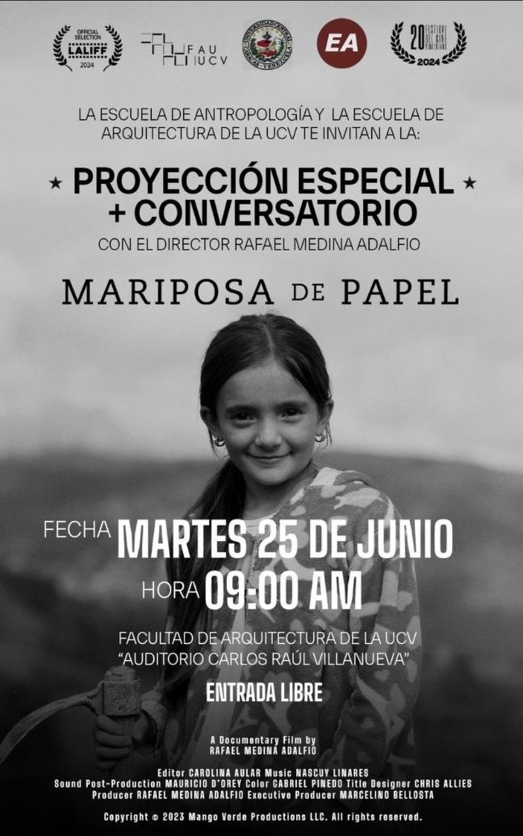 Proyección especial del Documental "Mariposa de Papel". ¡Te esperamos! #UCV #antropología #FAU