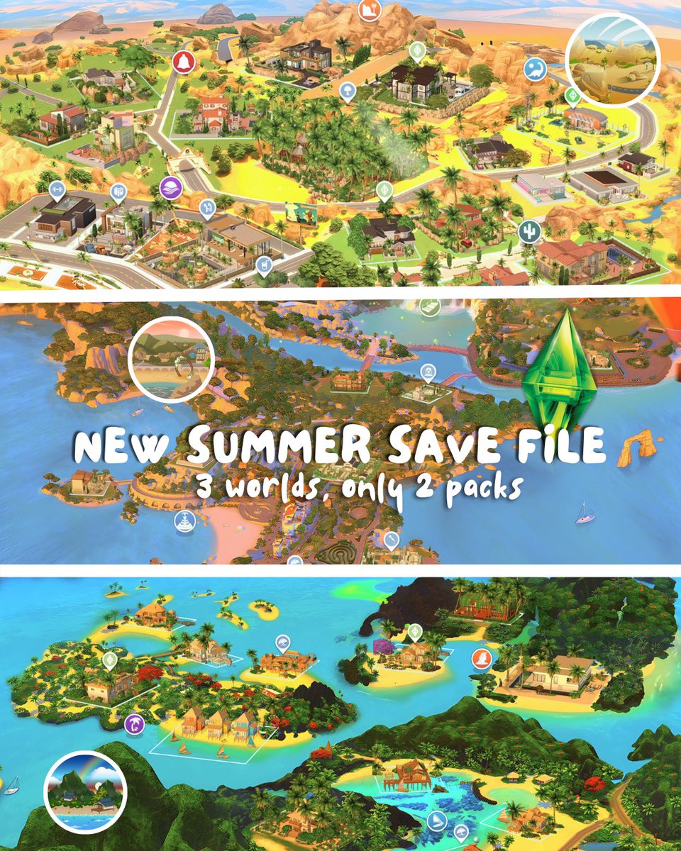 create4sims's tweet photo. Simmering Summer Save File is out!🌴
This multi-world save is featuring SUMMER VIBES in:
🌸 Tartosa (My Wedding Stories)
🌊 Sulani (Island Living)
🏜️ Oasis Springs (Base Game)
https://t.co/NUO3v0EWg2
#thesims4 #sims4 #simmeringsummersavefile #eapartner https://t.co/3VT27W8XE0