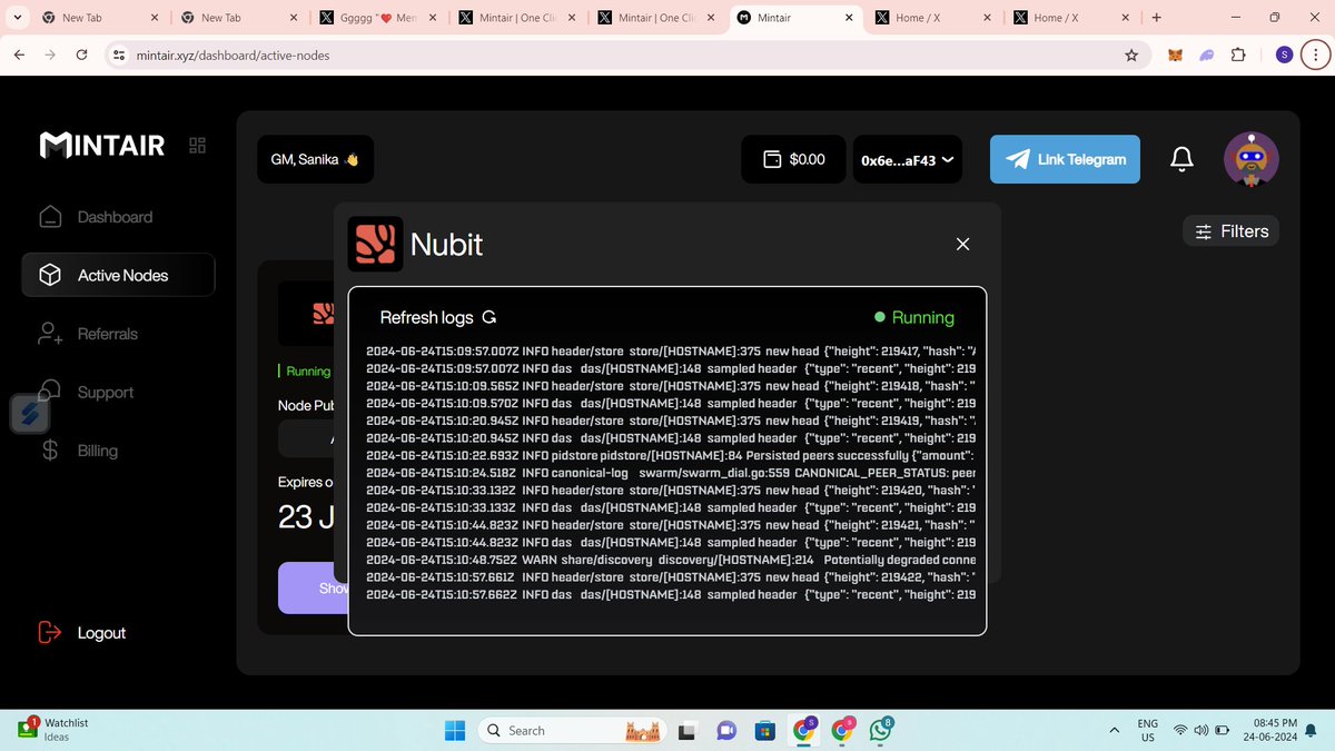 SanjayDesh1312's tweet image. Just launched my @nubit_org Node with a single click through @mintairxyz! 🚀 Super smooth setup. I am a #Noderzz now, and you can be one too! #OneClickValidator #Mintair
u can use my referral code and get 5% discount 18IO-8ZT0