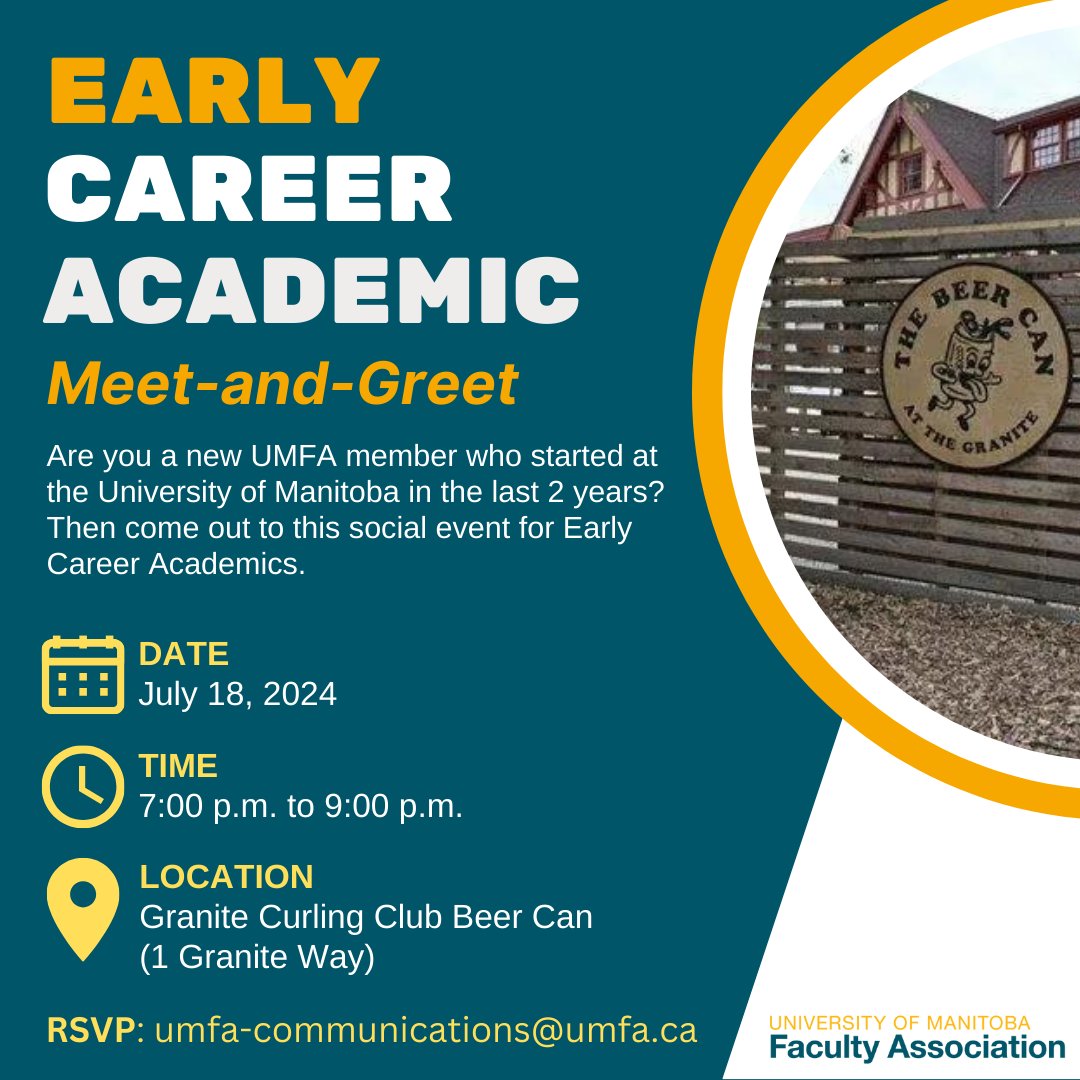 Are you a new UMFA member who started at the U of M in the last 2 years? Or are you a member who just hasn't had much of an opportunity to get to know your colleagues? If this sounds like you, then come out to the next UMFA social event for Early Career Academics in July.
