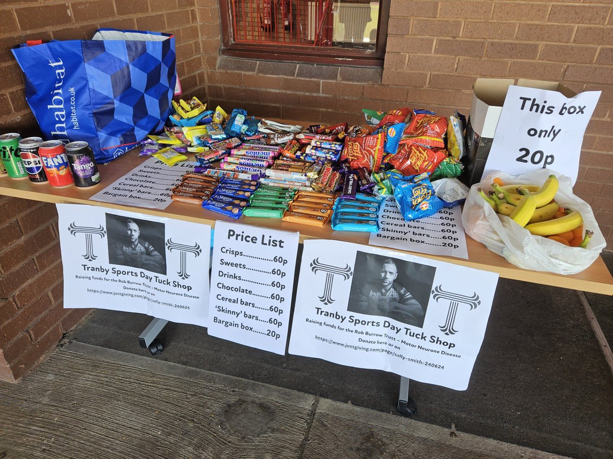 It was Sports Day for <a href="/Tranby_school/">Tranby</a> Senior pupils today. Our tuck shop raised £122.40 for the <a href="/Rob7Burrow/">Rob Burrow CBE</a> foundation for people with <a href="/mndassoc/">MND Association</a> Motor Neurone Disease. Items are being sold in after school club until Friday, and you can donate using the QR code below until 3 July.
