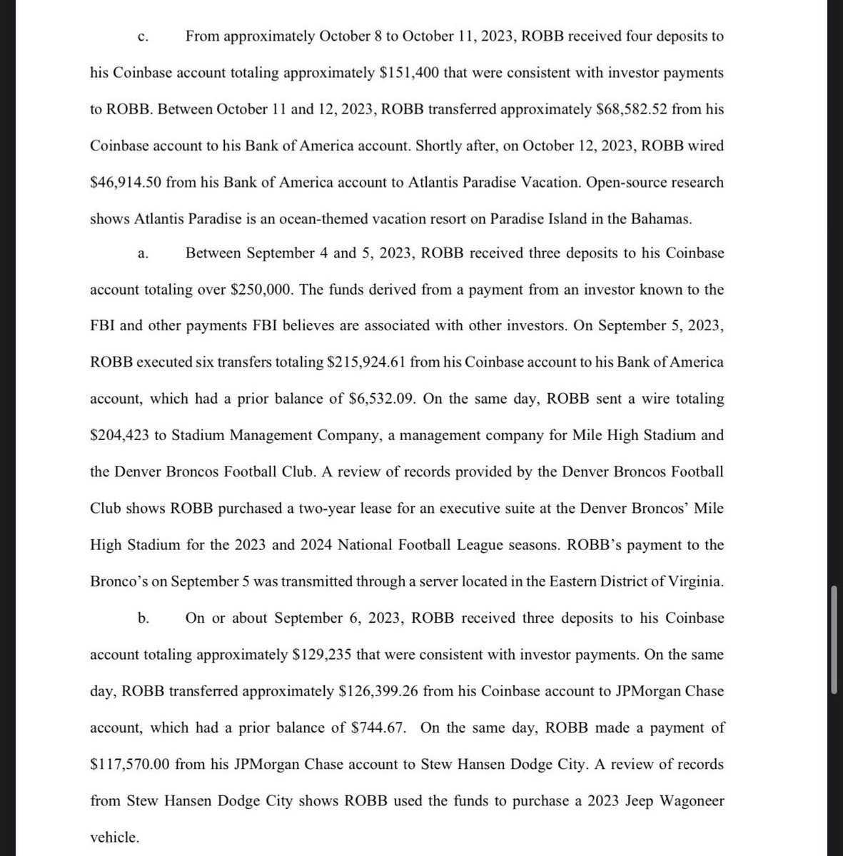 zachxbt's tweet photo. As an update I am pleased to share that Robert Robb aka @pokerbrat2019 just plead guilty on Friday for his MEV bot investment fraud scheme and now faces up to 20 years in prison. 

In December 2023 I made a post detailing 11+ investors who were victimized and revealed his criminal background. 

It was discovered he spent the investors funds on professional sports tickets, expensive cars, and lavish trips right after receiving funds in his Coinbase account.
