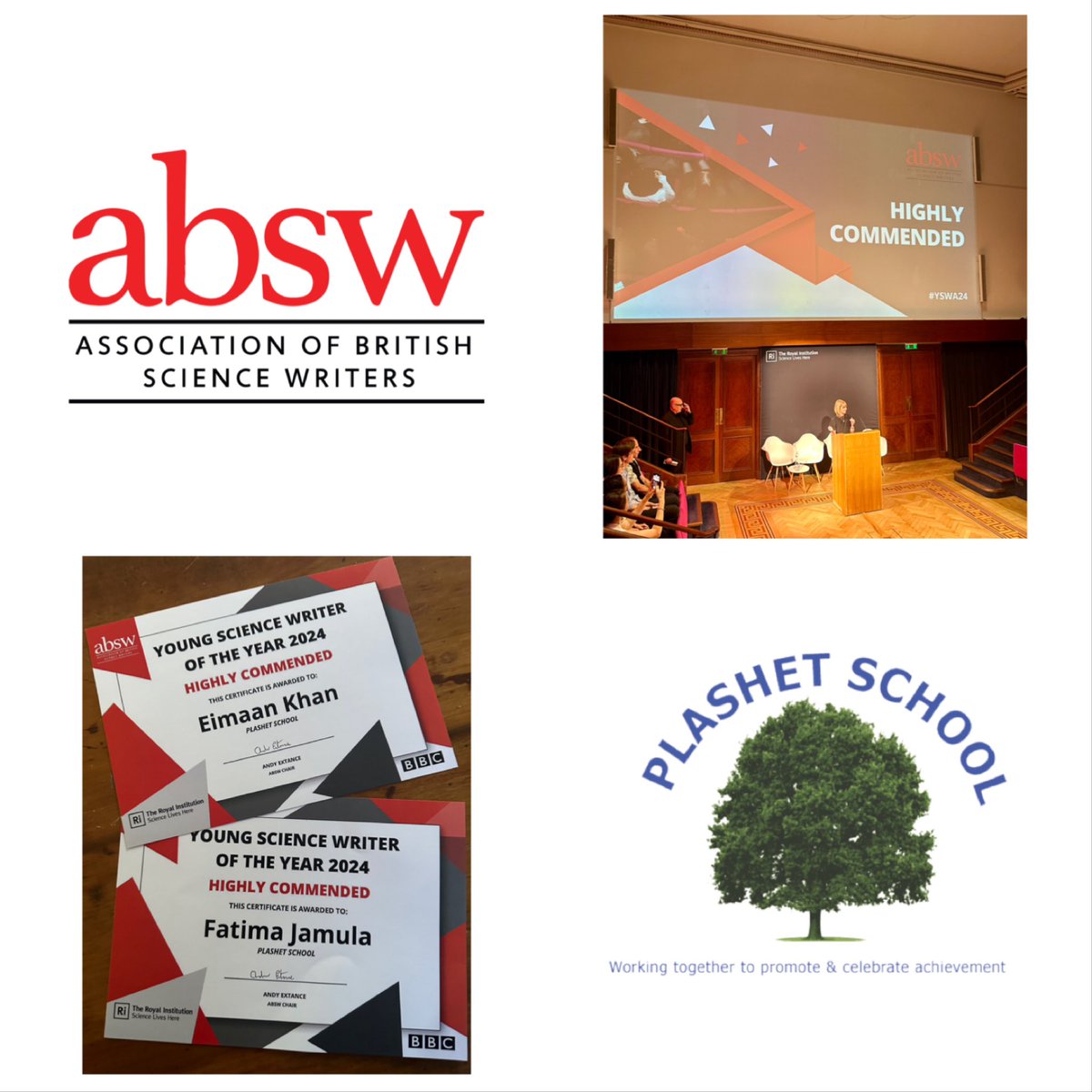 Thank you the @Ri_institution for hosting our highly commended students, Fatima and Eimaan, at the <a href="/absw/">ABSW</a> Young Science Writer of the Year Awards ceremony.
