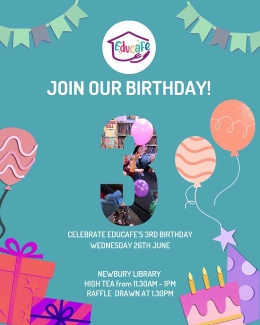 WBerksLibraries's tweet photo. A reminder that this Wednesday (26th June) is the last #Educafe at #Newbury Library before the summer break. All welcome to join us between 11am and 2pm - come and celebrate the community cafe's 3rd birthday! https://t.co/4o3zm4hJRt