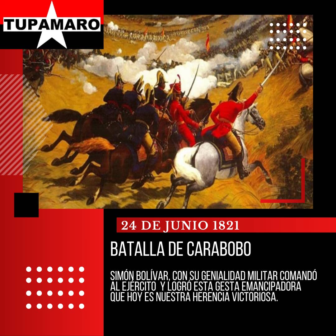 MonagasMRT_'s tweet photo. #24DeJunio Batalla de Carabobo de 1821. A 202 años de aniversario de esta batalla en la Guerra de Independencia de Venezuela. El ejército patriota, liderado por Simón Bolívar. Es una fecha rica en historia, cultura, memoria y simbolismo. 

#TupamaroConNico
@NicolasMaduro https://t.co/6CTbfLtWeA