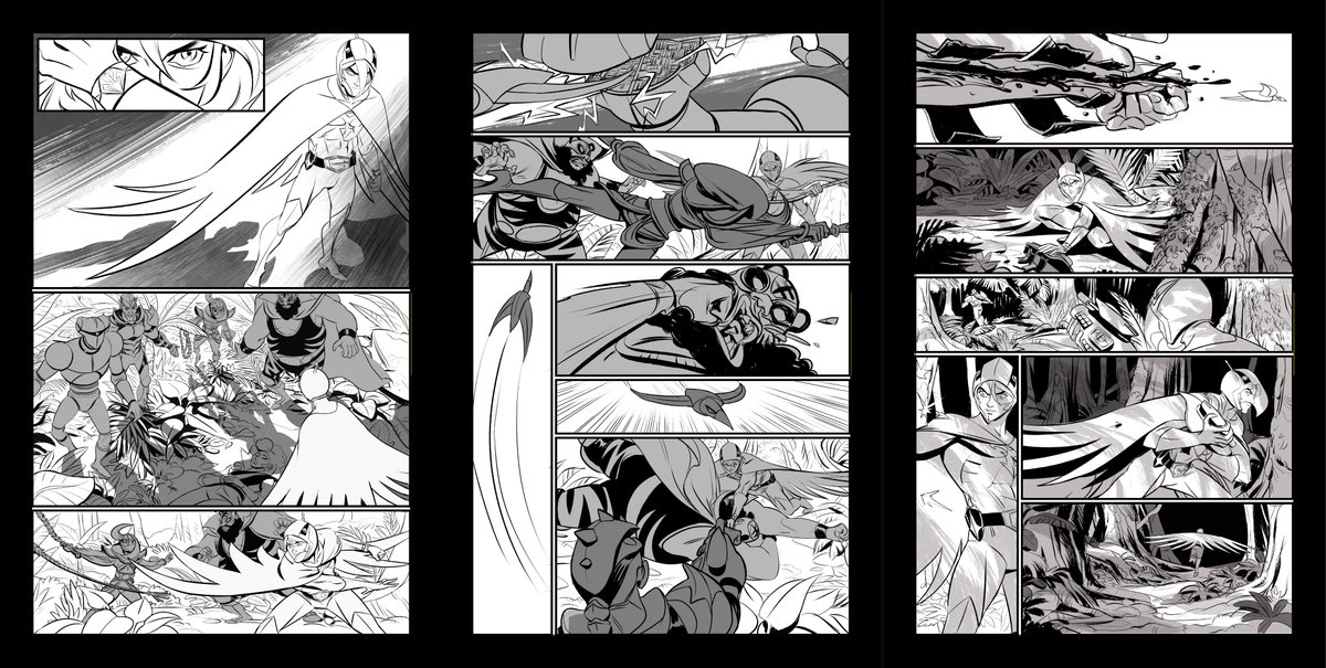 I just saw the preview pages are out for Gatchaman-Ken: Deathmatch! Here are what my inks look like :D. @MadCaveStudios  https://t.co/yuDLFsO0Bs 
Writer: Tommy Lee Edwards @tommyleeedwards 
Colorist: Giada Marchisio @LGiadaMarchisio 
Letterer: John Workman
The book comes out June 
