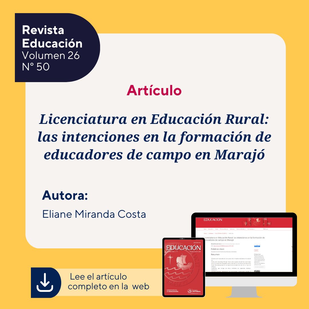 RevEducaPUCP's tweet photo. 24 de junio | Día del Campesino 🌱
En el marco de esta importante fecha, los invitamos a revisar el artículo "Licenciatura en Educación Rural: las intenciones en la formación de educadores de campo en Marajó", publicado en el vol. 26, núm. 50 (2017) de nuestra Revista Educación. https://t.co/6cquVW3Vzc
