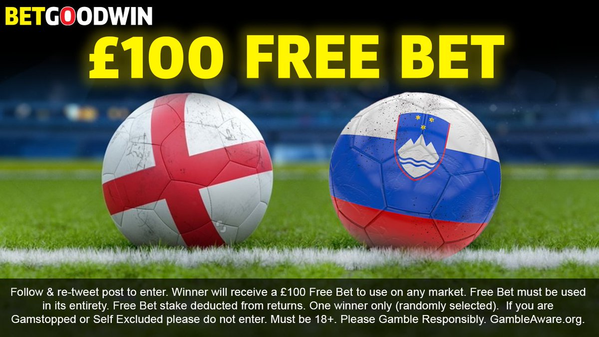 £100 FREE BET GIVEAWAY! - If England win by 2 or more goals against Slovenia tomorrow in the @EURO2024 one of you lucky punters will win a £100 FREE BET!  Just follow &amp; re-tweet to enter! 

#EURo2024 ⚽️🏆 (18+ Only, Full T&amp;Cs Below)